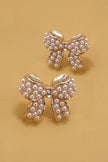 Mini Pearl Bow Ribbon Gold Earrings