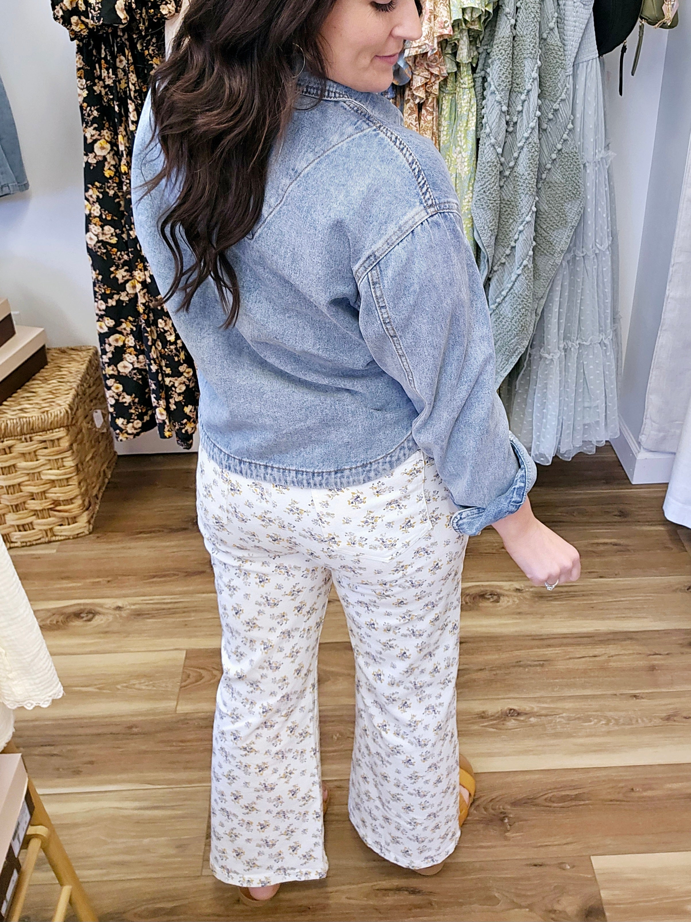 Ditsy Stretch Wide Leg Jeans