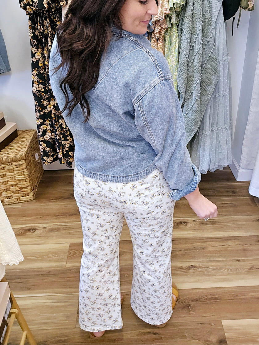 Ditsy Stretch Wide Leg Jeans