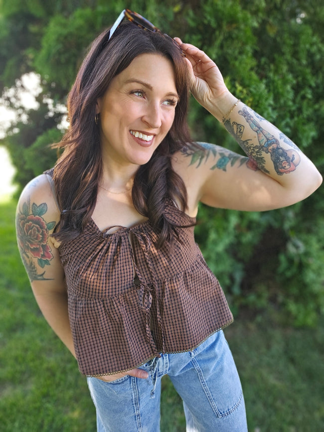Mocha Gingham Top