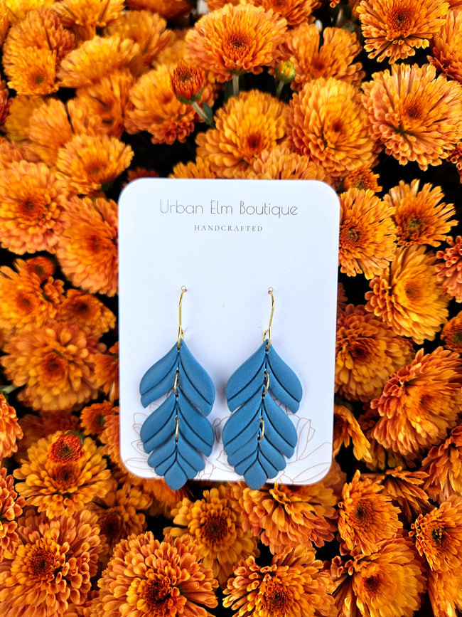Denim Leaf Earrings