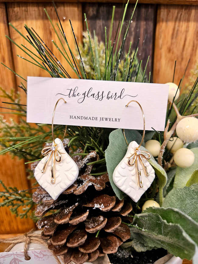 Ivory Ornament Bow Earrings