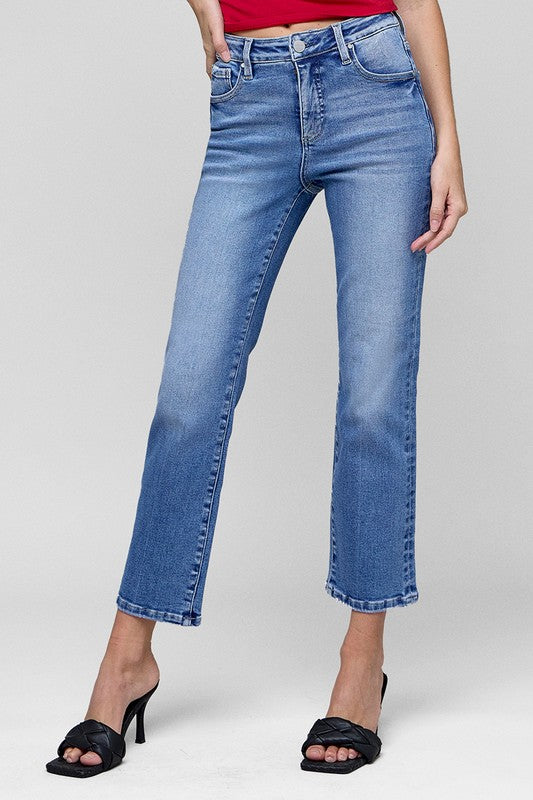 Risen High Rise Crop Straight Jeans