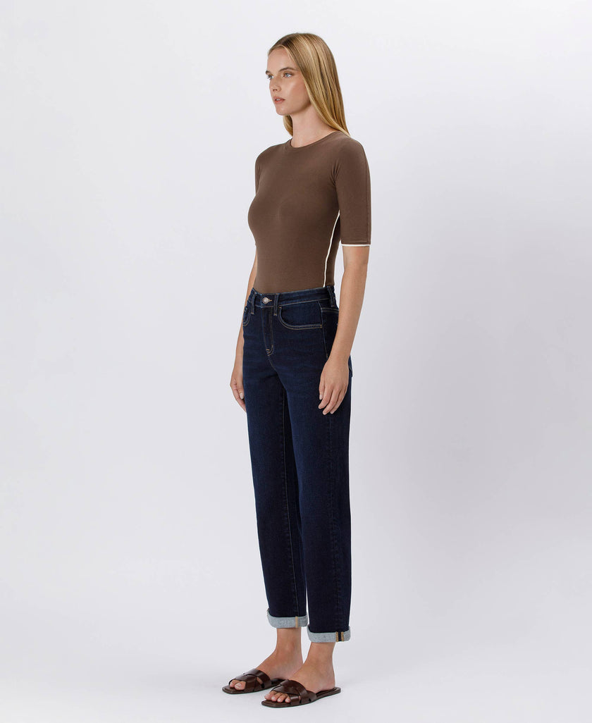 High Rise Cuffed Crop Straight Jeans