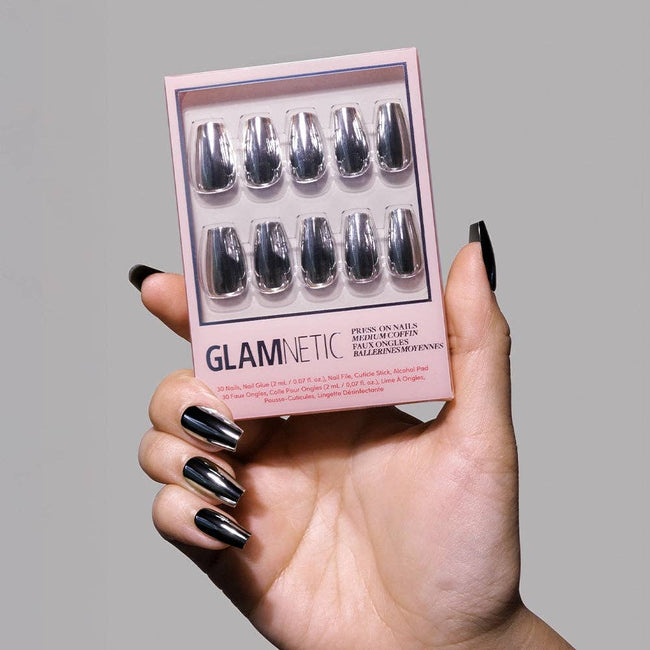Gunmetal Press-On Nails | Metallic Chrome Medium Nails
