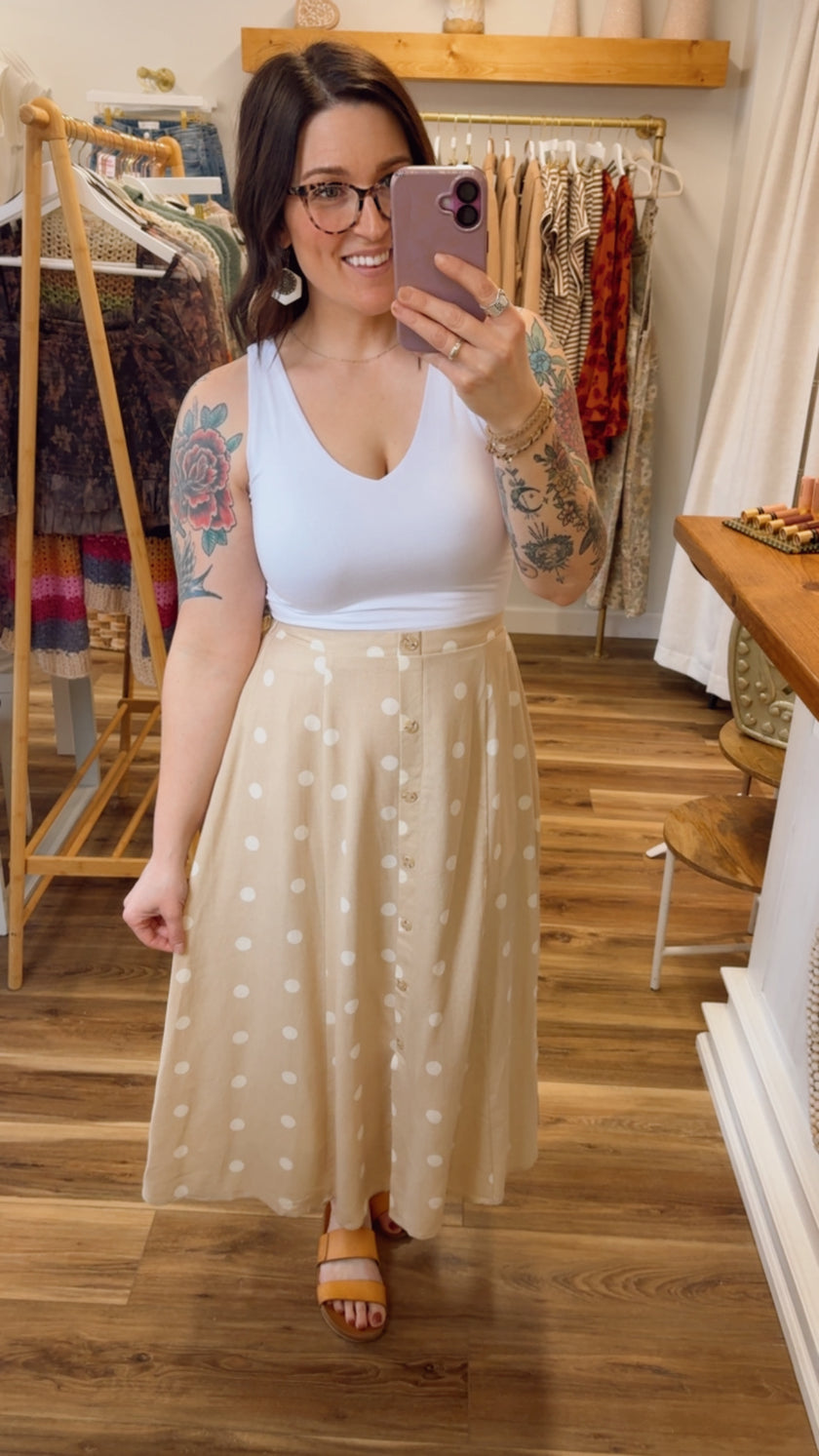 Polka Dot Midi Skirt