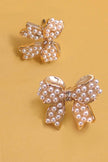 Mini Pearl Bow Ribbon Gold Earrings