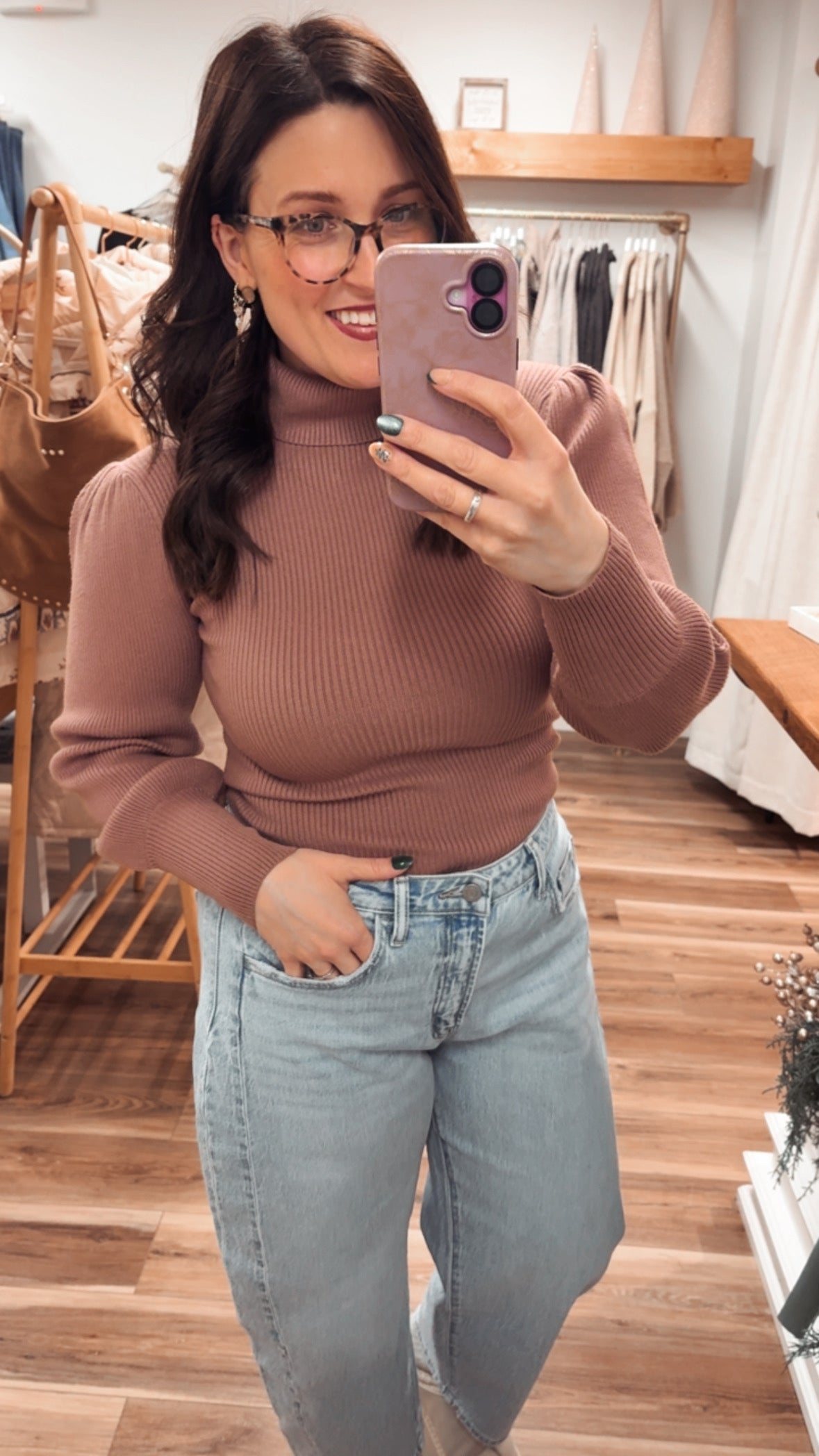 Mauve Puff Sleeve Sweater