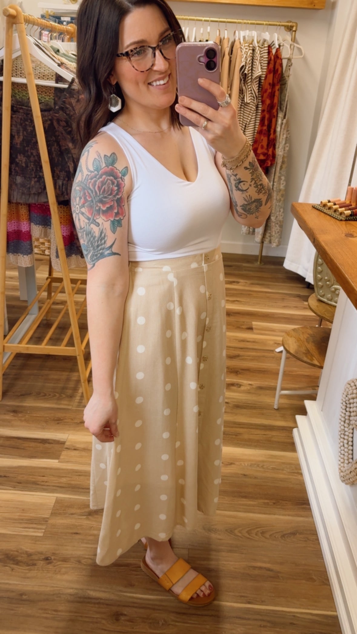 Polka Dot Midi Skirt