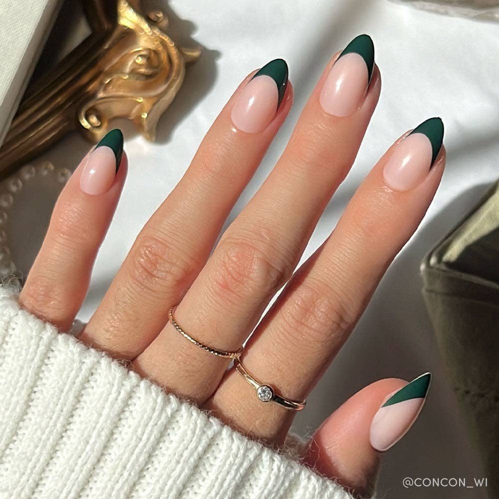Château Press-On Nails | Green French Tip