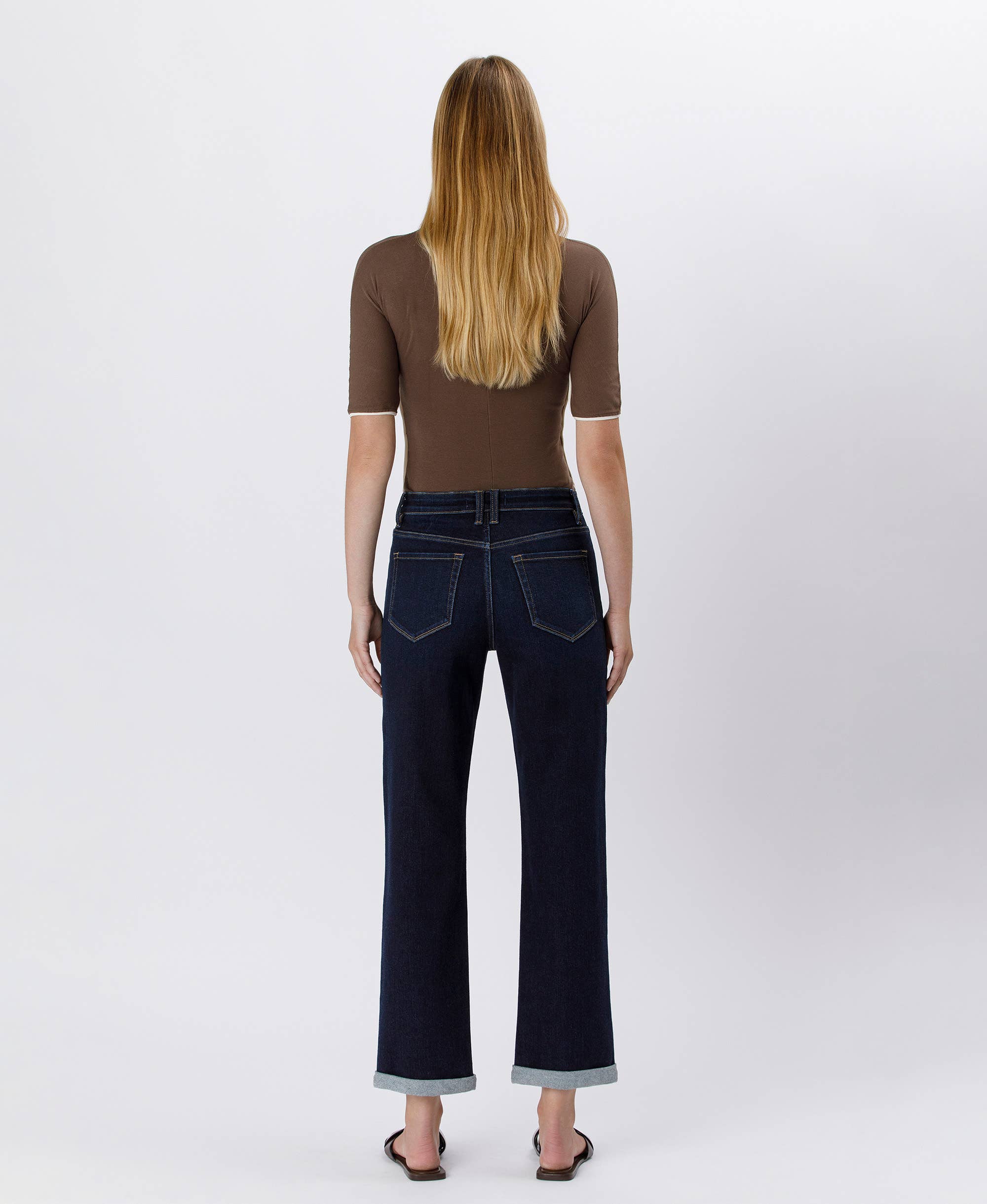 High Rise Cuffed Crop Straight Jeans