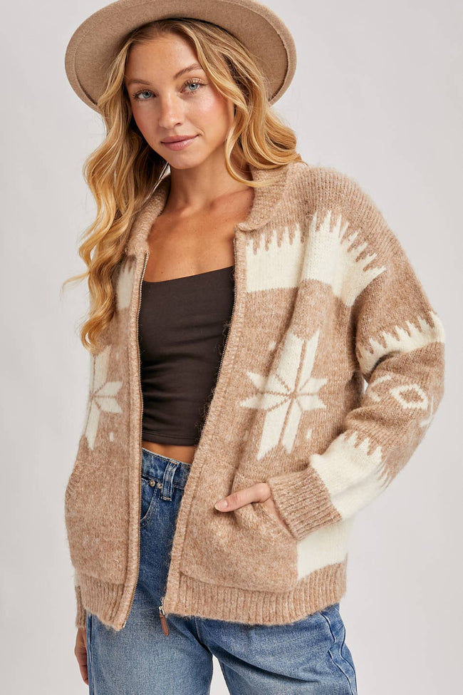 Fair Isle Zip Up Cardigan