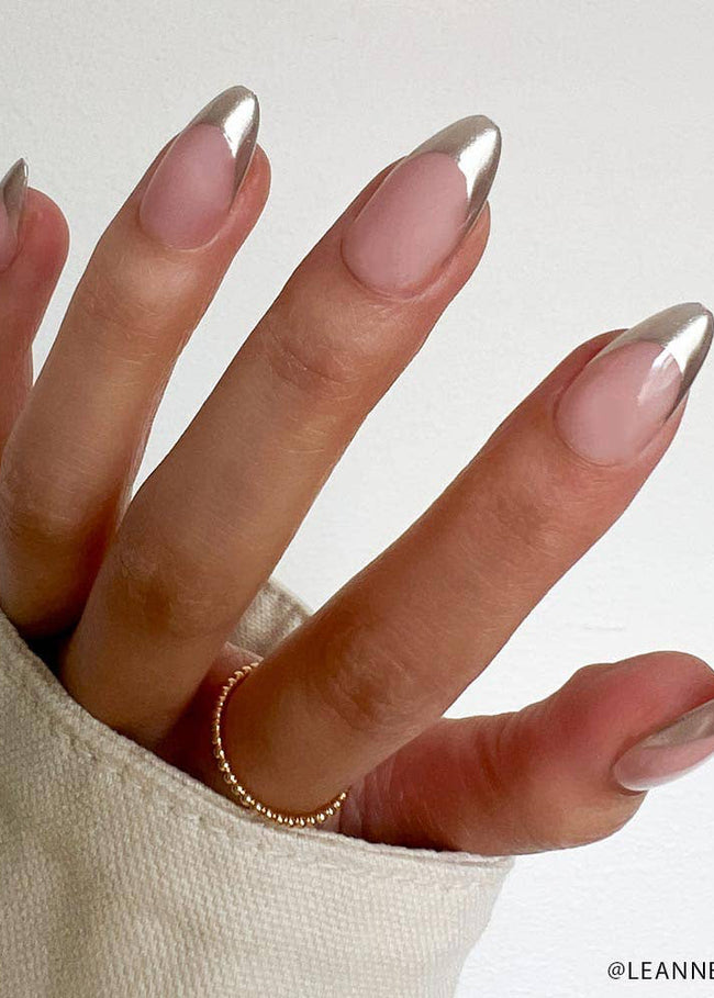 Mirror Mirror Press-On Nails| Chrome Silver French Tip