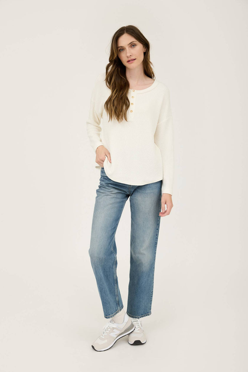 Cream Knit Henley Top