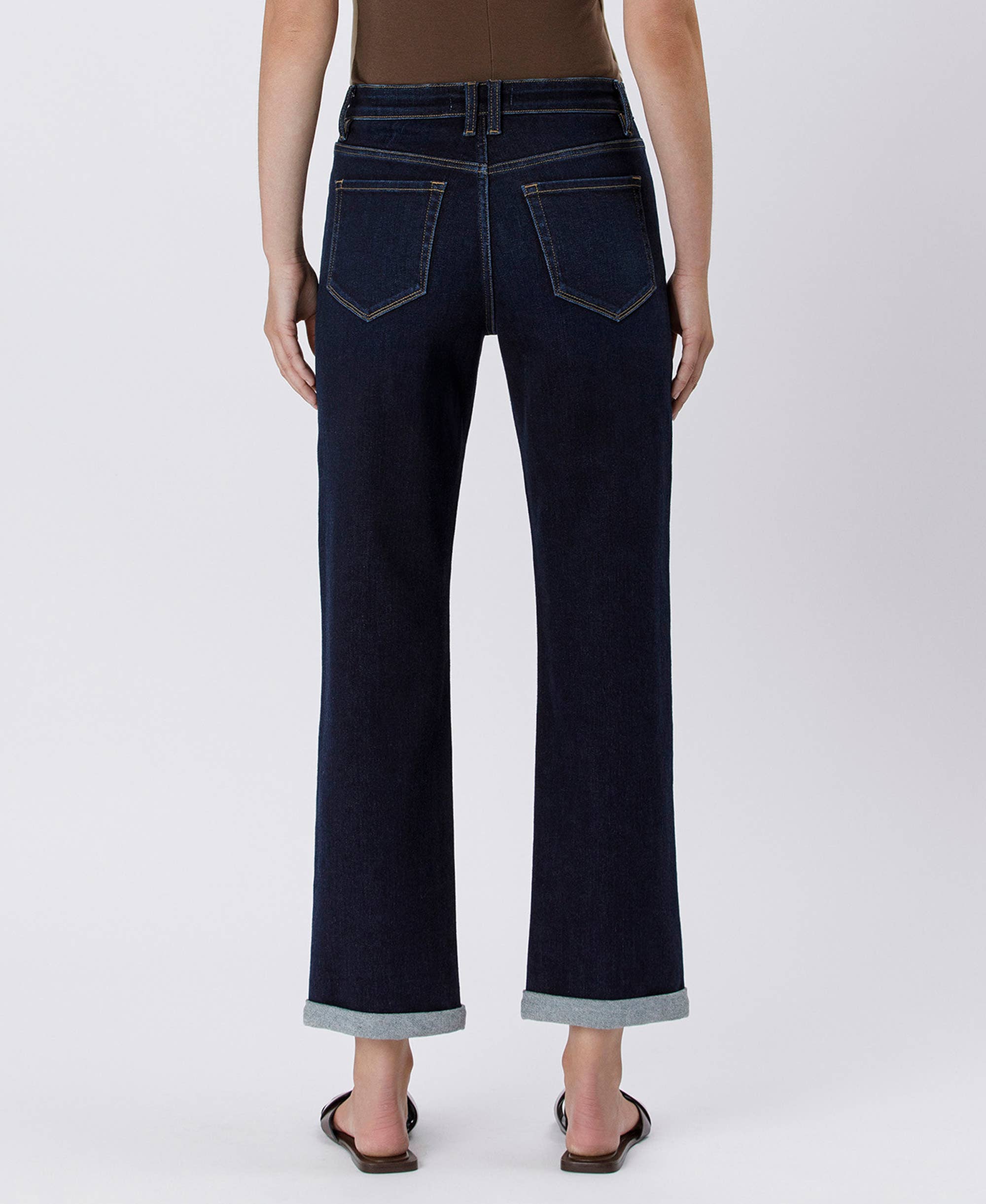 High Rise Cuffed Crop Straight Jeans